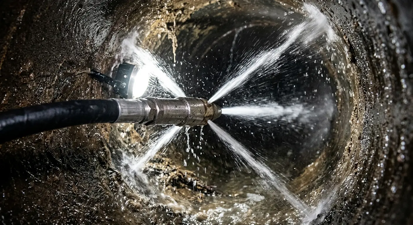High-pressure hydro jetting nozzle cleaning sewer pipe for Sewer Line Relining in Van Alstyne